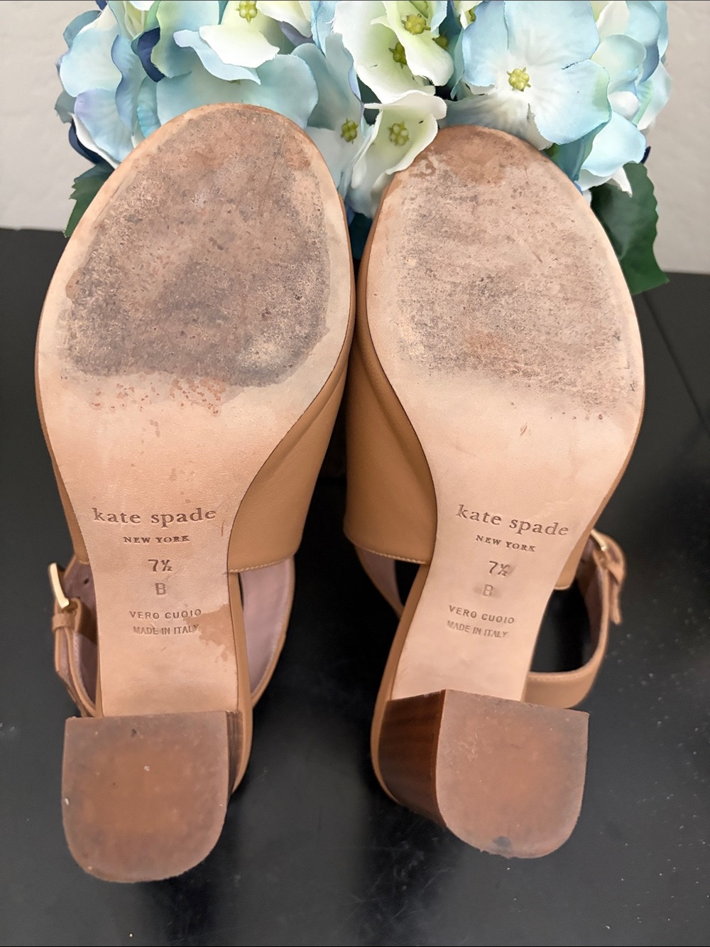 kate spade Tan Leather Open-Peep Toe Slingback Mules (3 1/2 in. Heels) - Picture 9 of 9